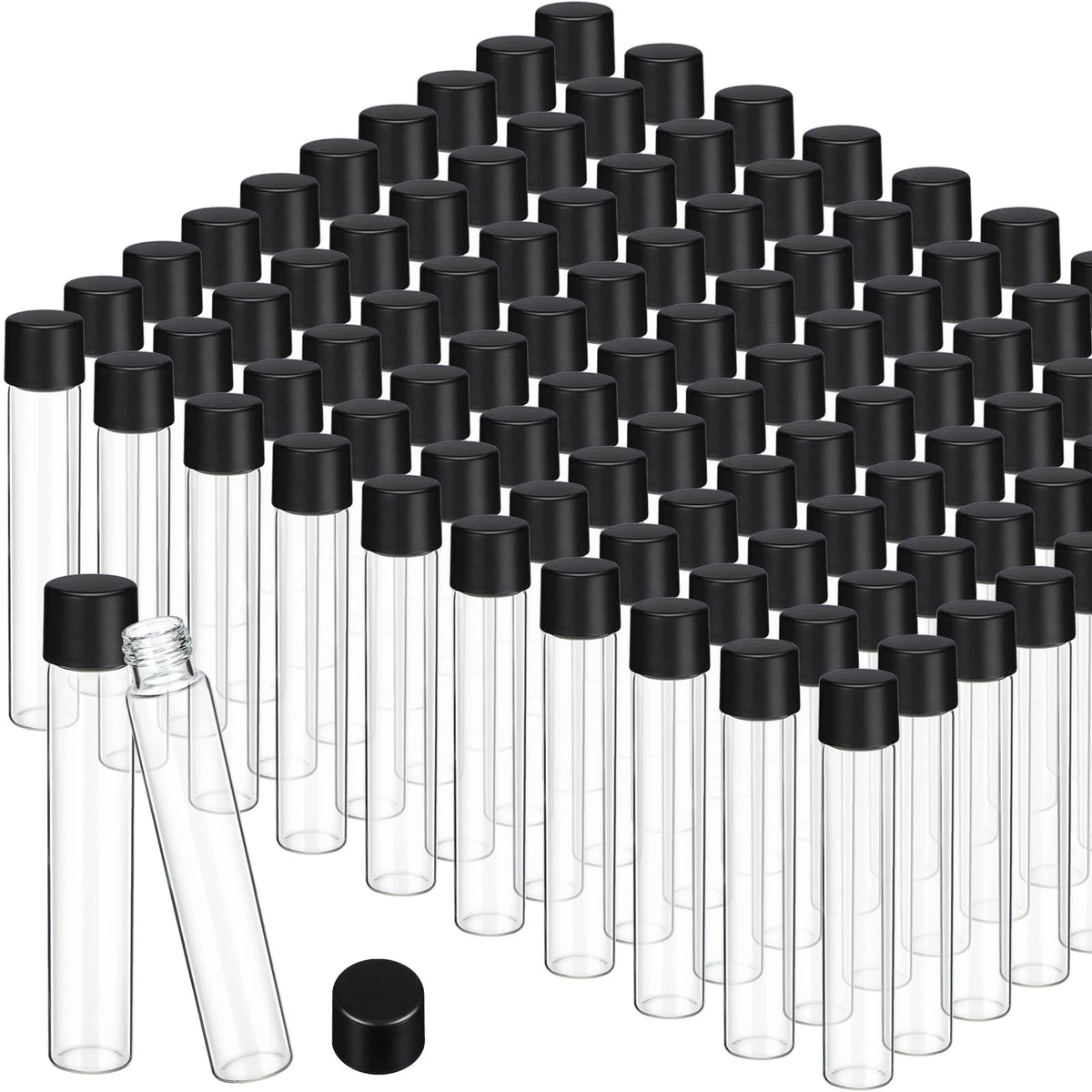 100 Pcs 30ml Glass Test Tubes Vial with Black Screw Cap