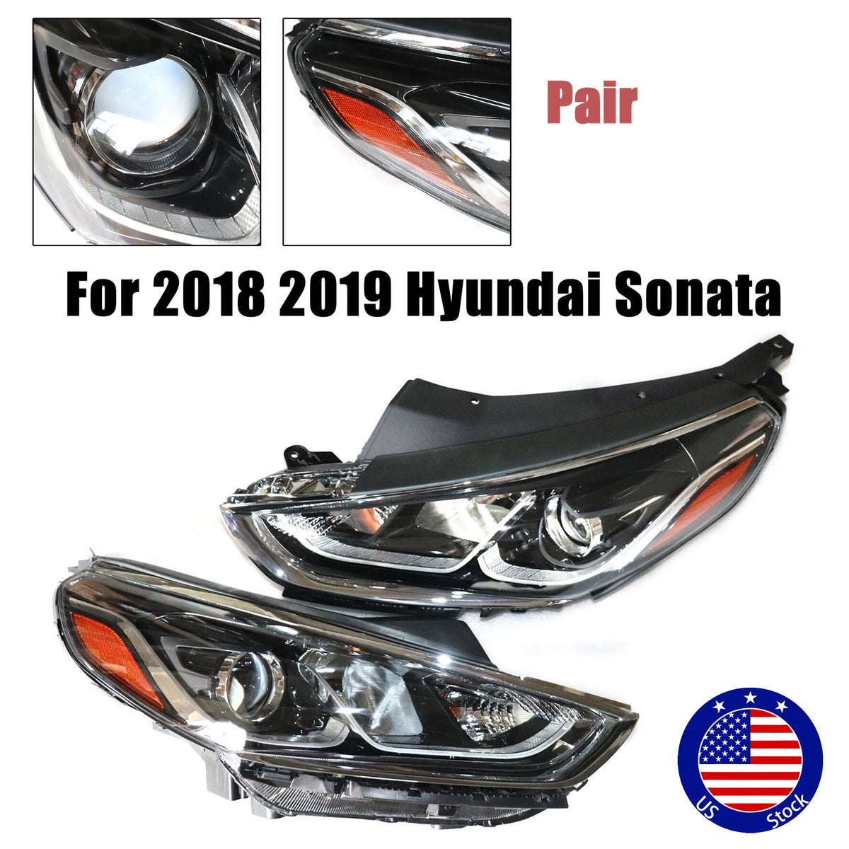 Set of 2 Halogen Headlights for Hyundai Sonata (2018–2019) 92101-C2500, 92101C2500