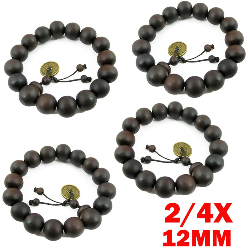 2X 12MM Wooden Buddha Prayer Beads for Mala Bracelet