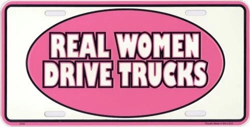 License Plate Decal for Trucks - Real Women Drive - Pink Diamond Plate