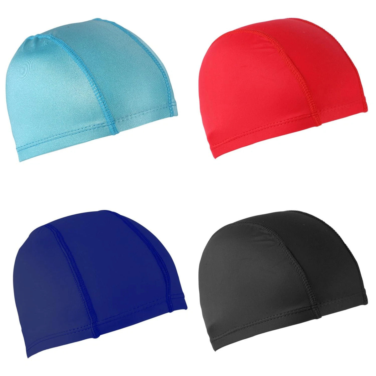 Set of 4 Elastic Swim Caps for Women Men Kids - Black, Dark Blue, Blue, Red