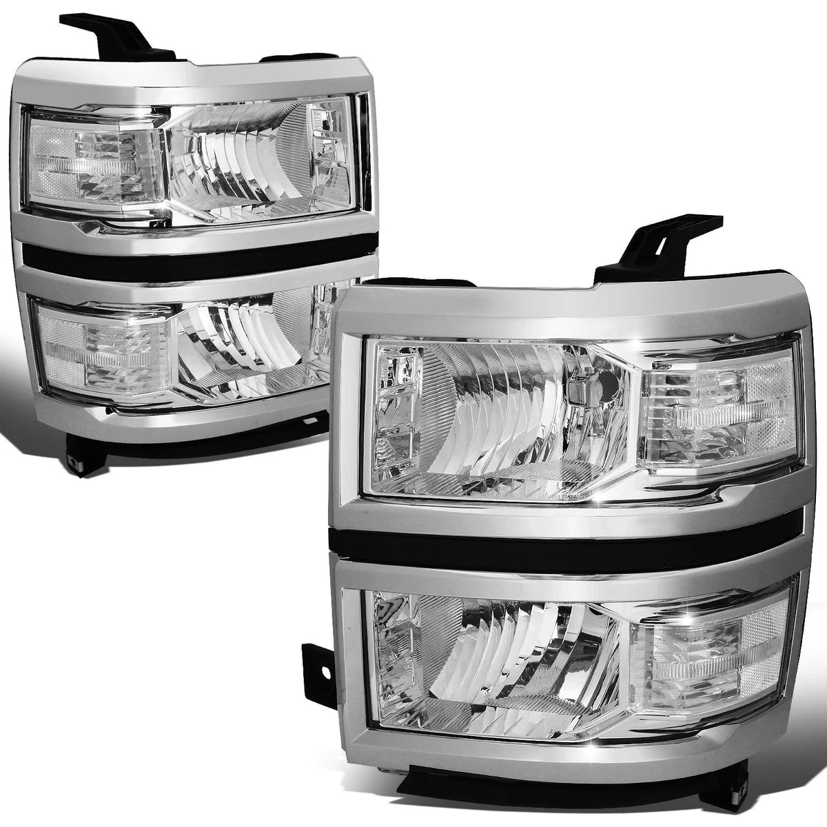 Pair of Chrome Housing Clear Side Headlights for Chevy Silverado (2014–2015)