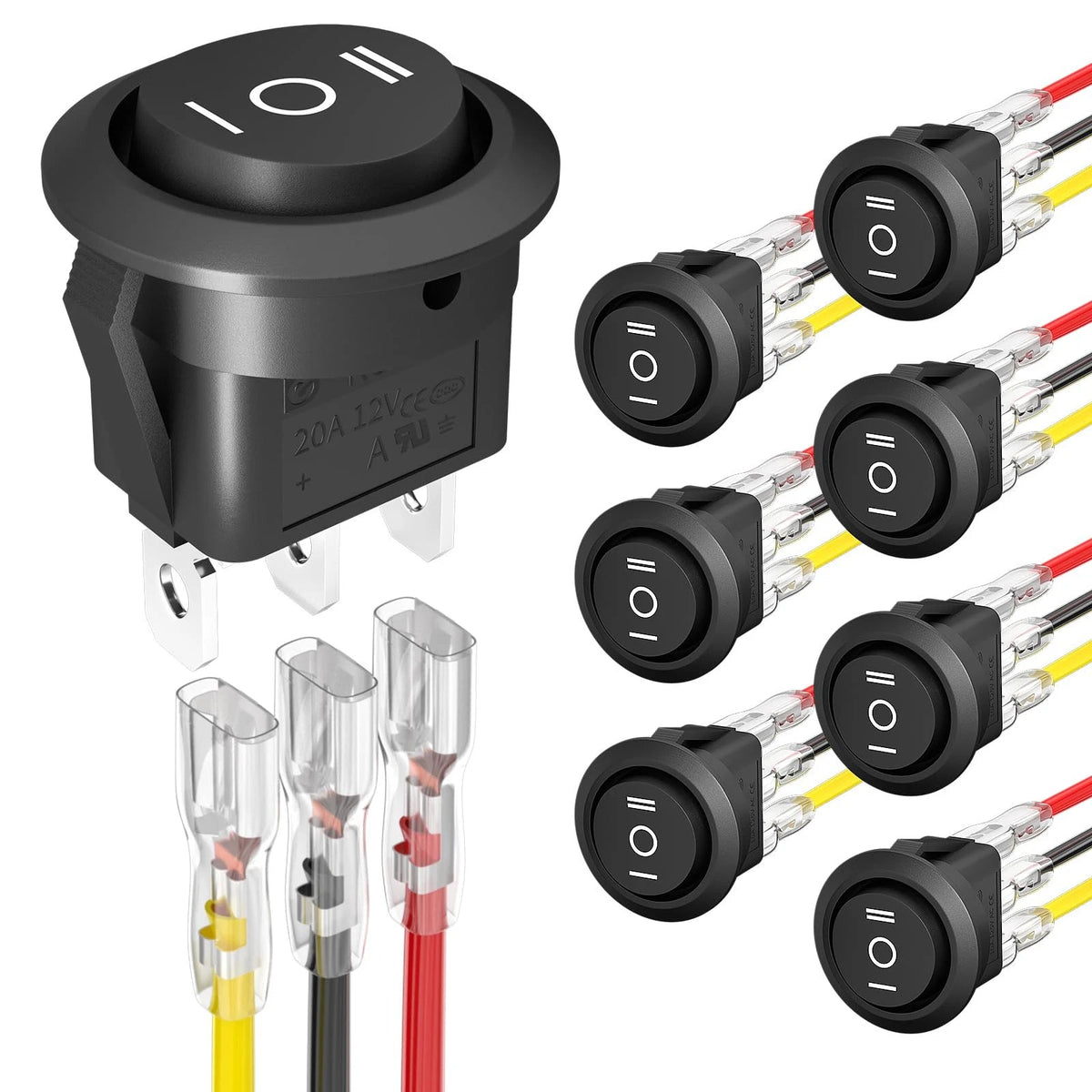 3 Way Round Rocker Switch for 12V Vehicles (Waterproof, 3 Pin, 3 Position)