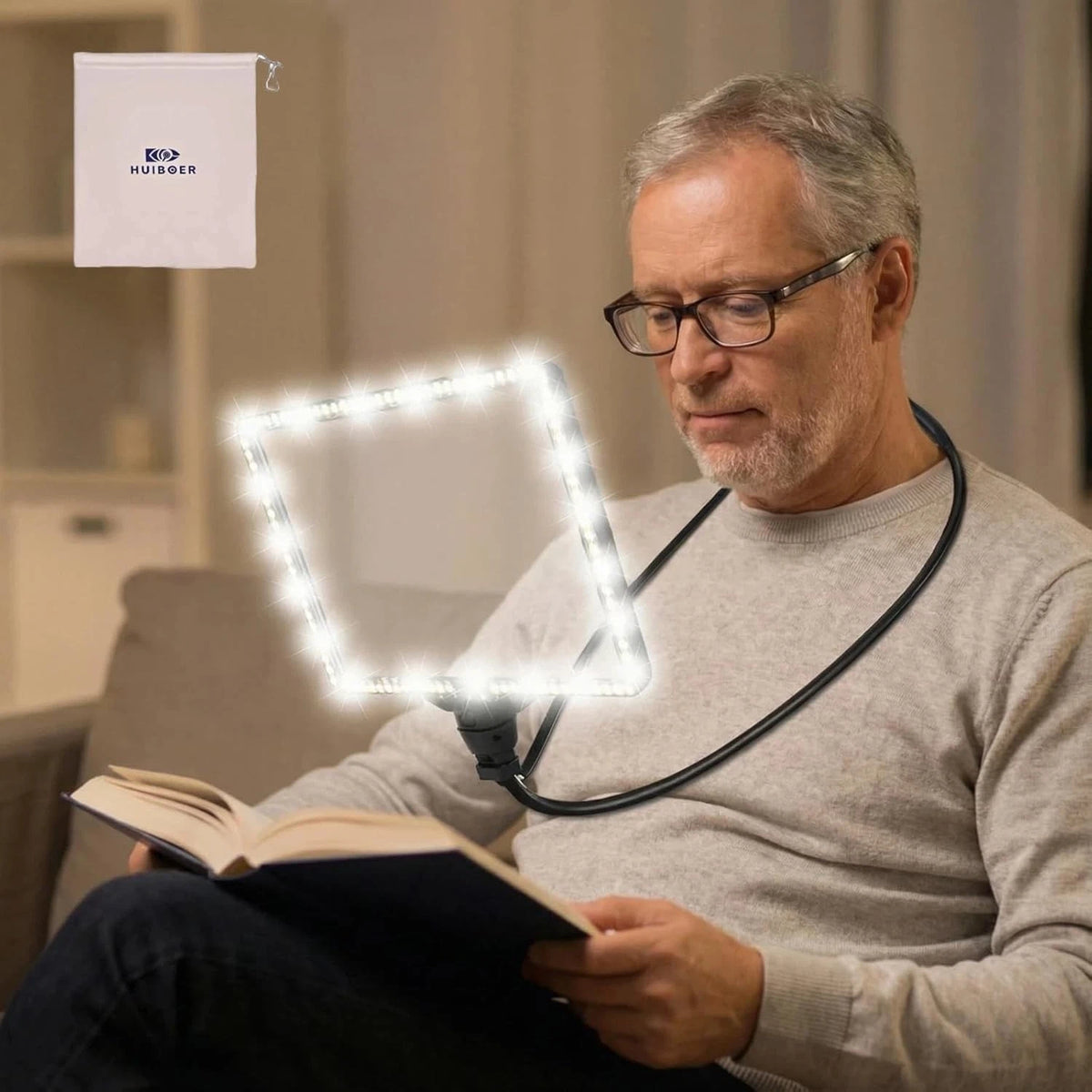 Large Rechargeable Hands Free Magnifying Glass with Light 8" Magnifier