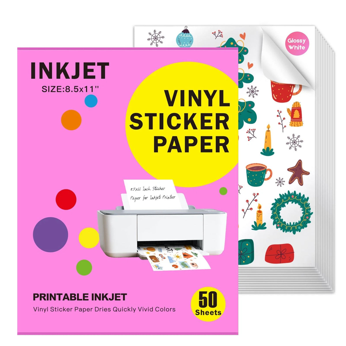 50 Sheets Glossy Printable Vinyl Sticker Paper for Inkjet