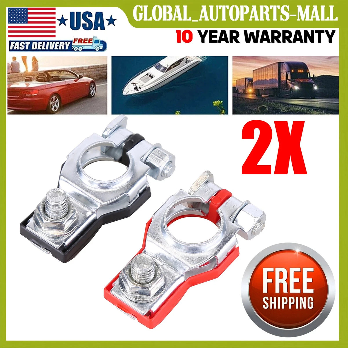 2X Battery Terminal Clamp Connectors for US Car Positive Negative Release