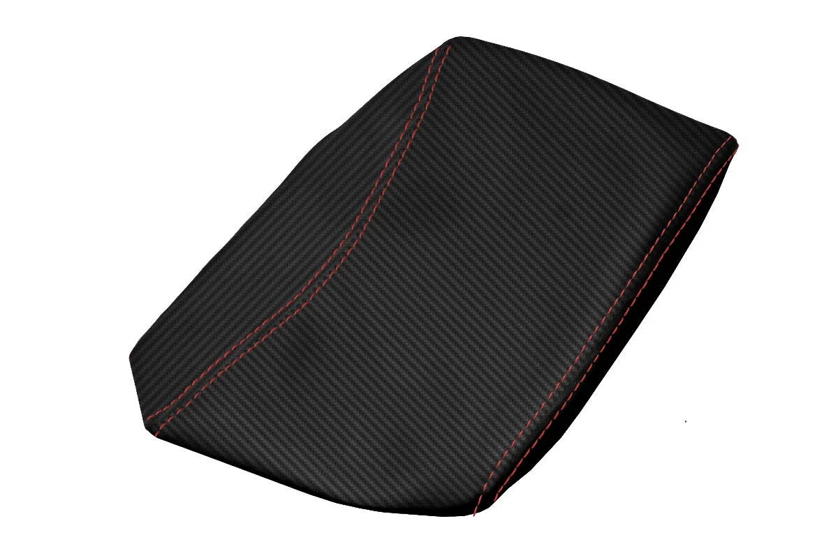 Console Lid Armrest Cover for Subaru Forester XT (2003–2008) Carbon Fiber Red Stitch