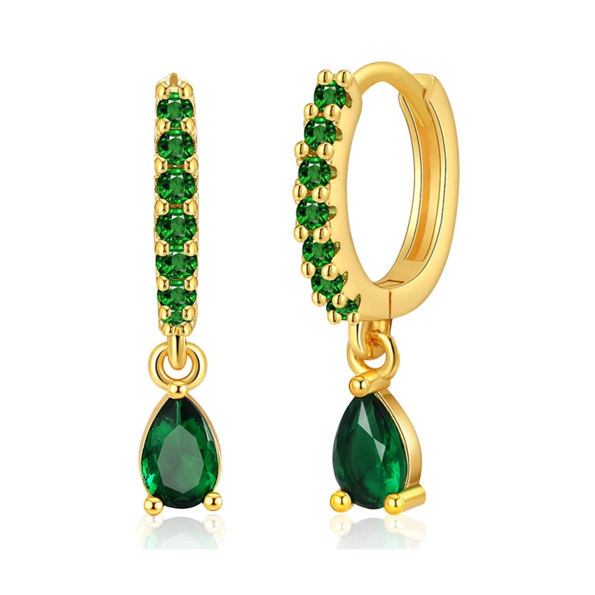 Emerald Huggie Drop Earrings 0.82 IN X 0.15 IN Hoop