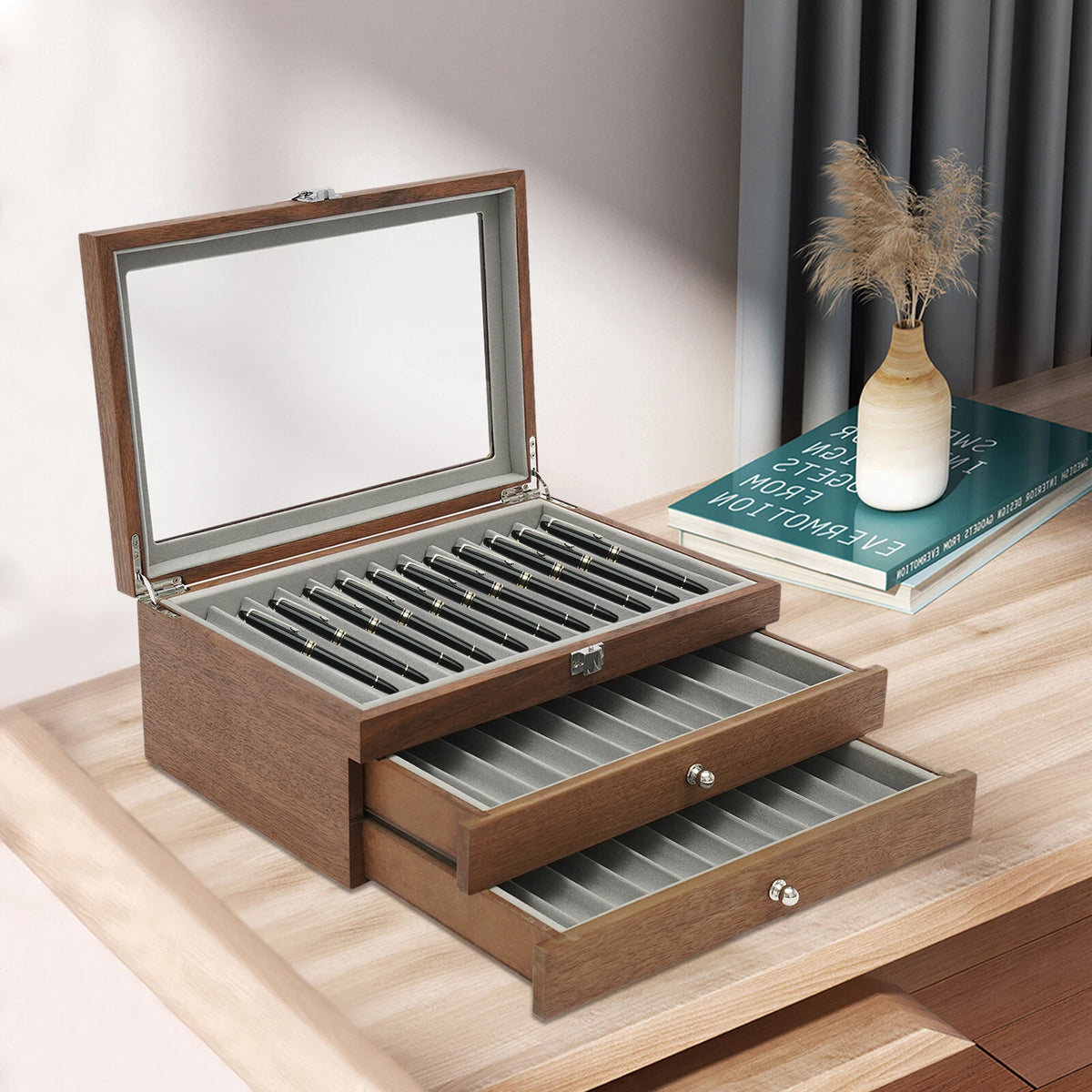 Pen Display Case Holder for Fountain Pens (34 Slots)