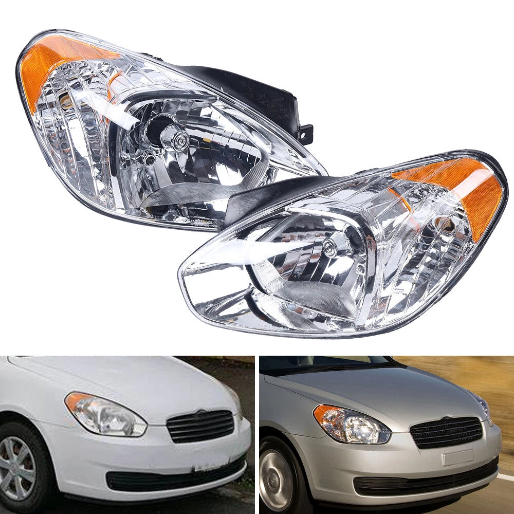 Headlight Set for Hyundai Accent Driver & Passenger Side Clear Lens