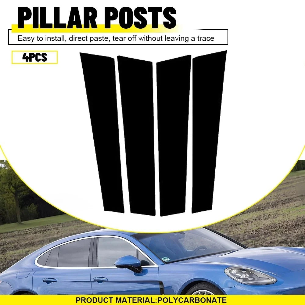 Set of 4 B-Pillar Post Door Window Trim for Porsche Panamera (2017–2021) Glossy Black