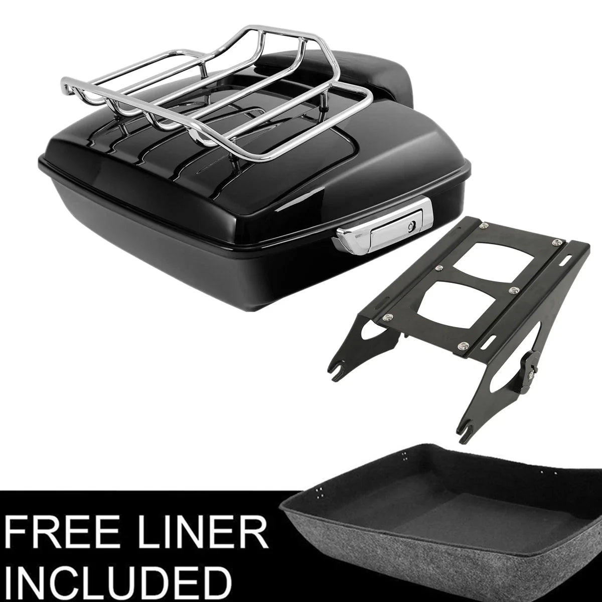 Chopped Trunk Pad & Black Mount Rack for Harley Touring Road Glide (2014–2025)
