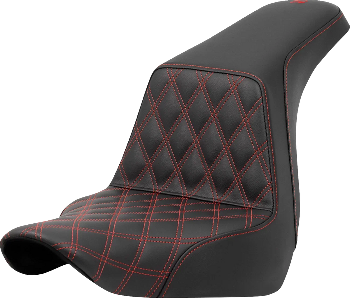 SADDLEMEN Step-Up Seat for FXLR/FLSB (2018–2024) - Front Lattice Stitch, Red Stitch