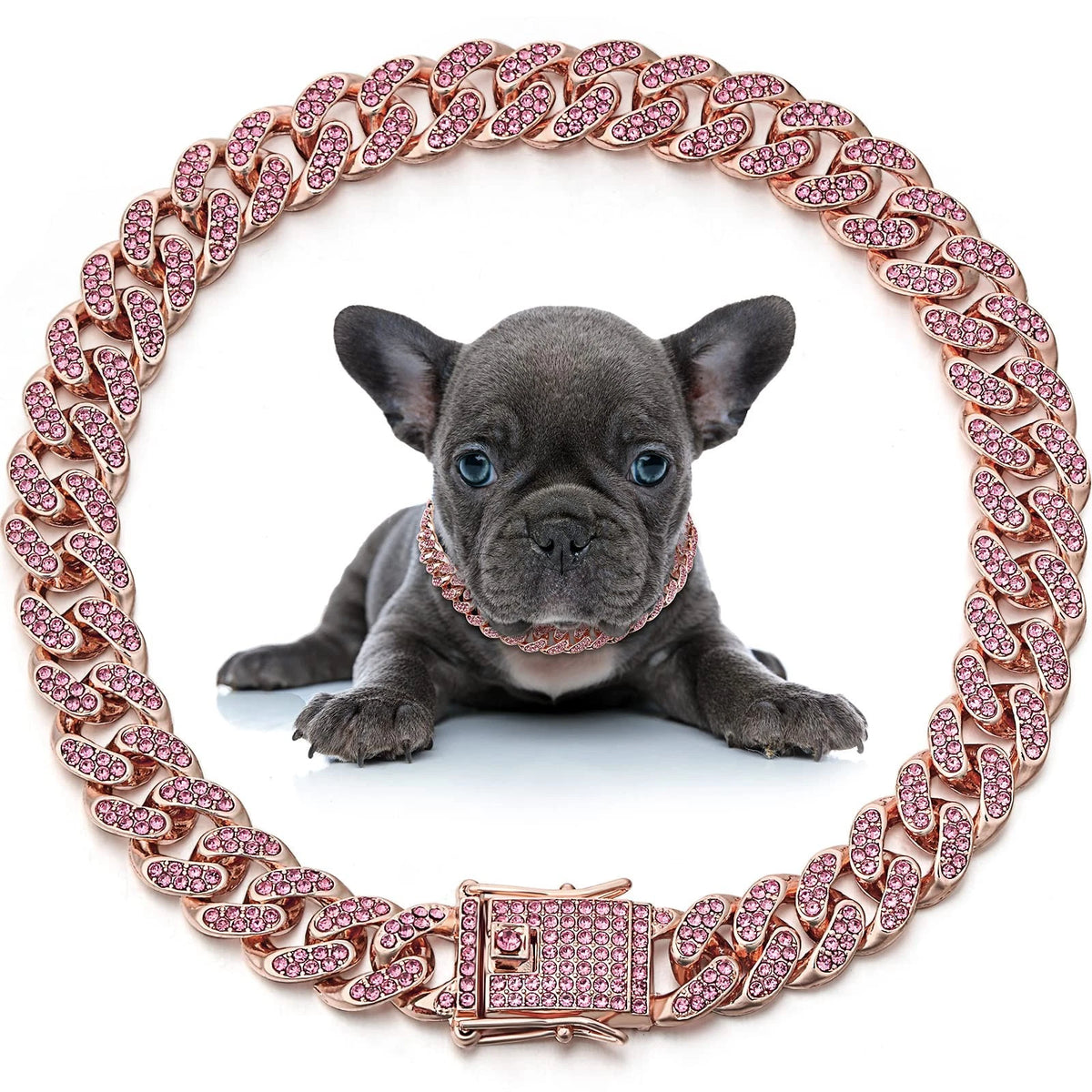 Dog Chain Collar for Puppy (14 Inches, Rose Gold, Pink)