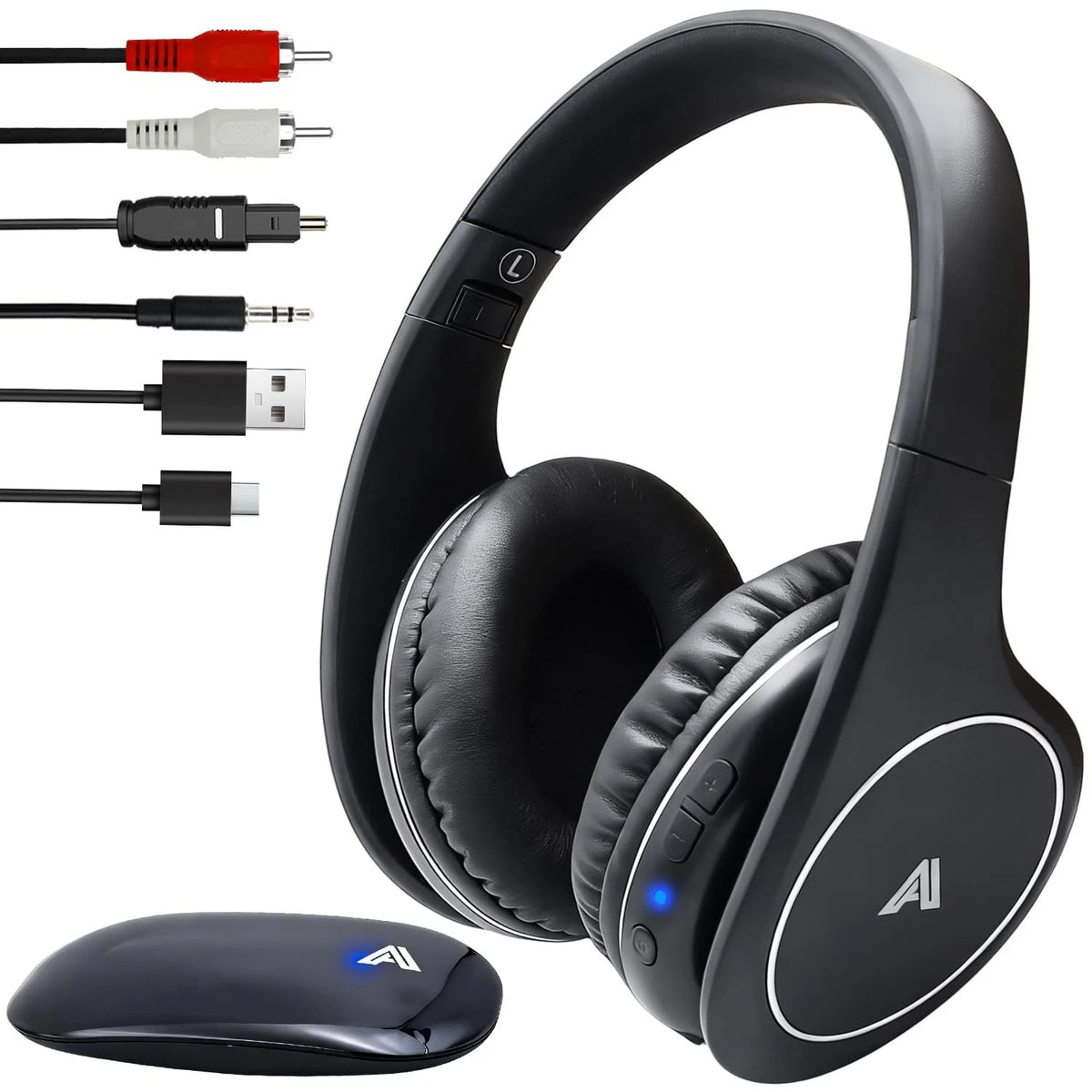 Wireless TV Headphones for Seniors & Hearing Impaired (One Size, Black)