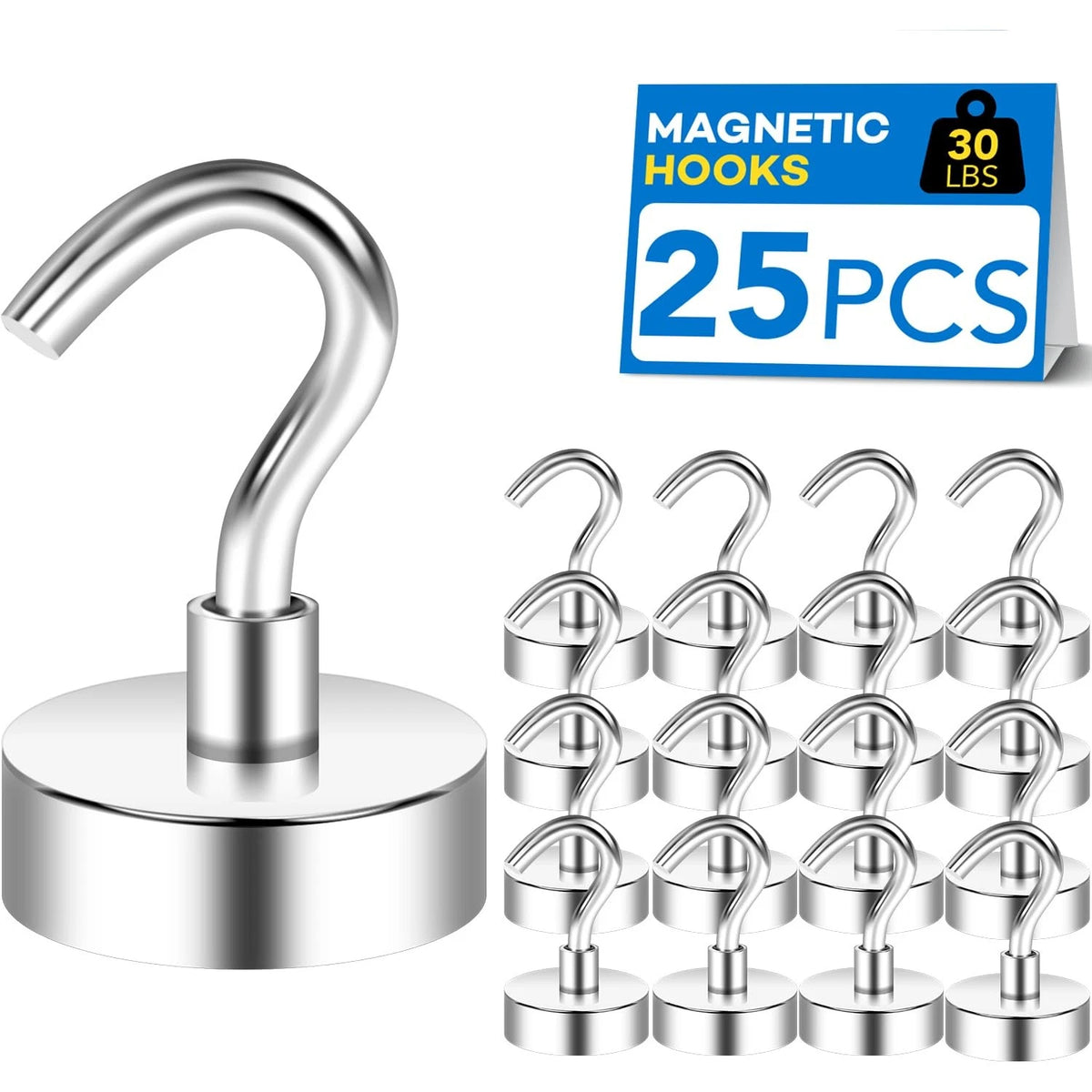 25 Pack Heavy-Duty Magnetic Hooks 30lbs for Wall Ceiling Storage