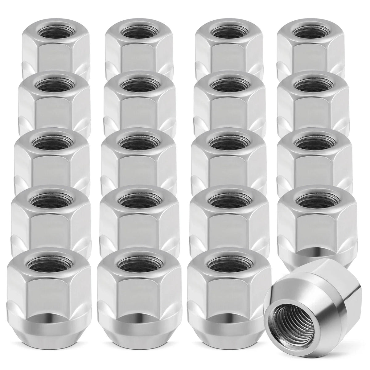 7/16-20 Open End Bulge Chrome Lug Nuts for Chevrolet Buick GMC Pontiac (—)
