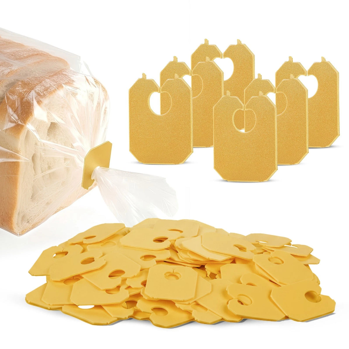 Pack of 500 Yellow Disposable Plastic Clip and Bread Bag Clips