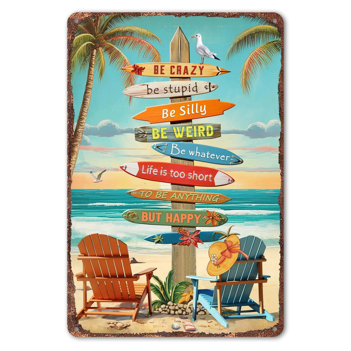 Tropical Beach Sign Wall Decor 12x8 Inches