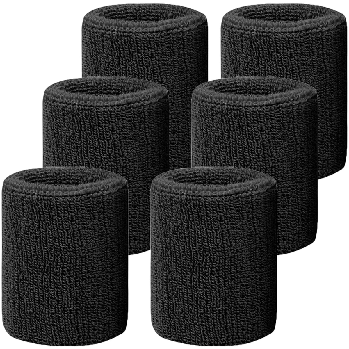 6 Pack Wrist Sweatbands for Tennis (Black)