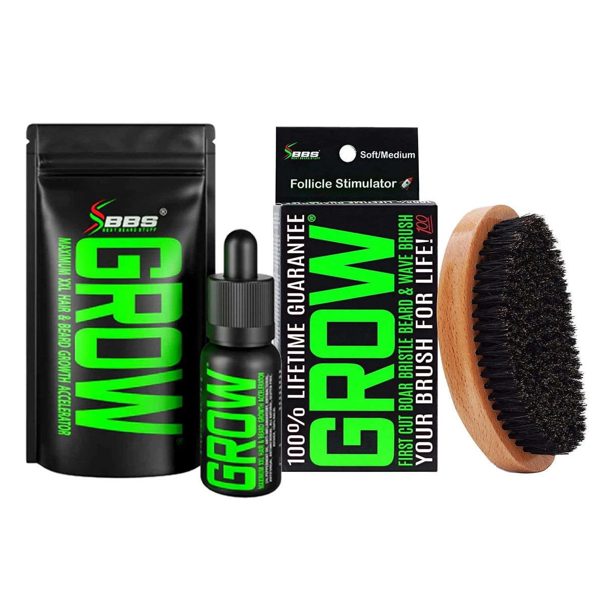 Beard Growth Kit with GROW XXL XL Brush + Curved Grow