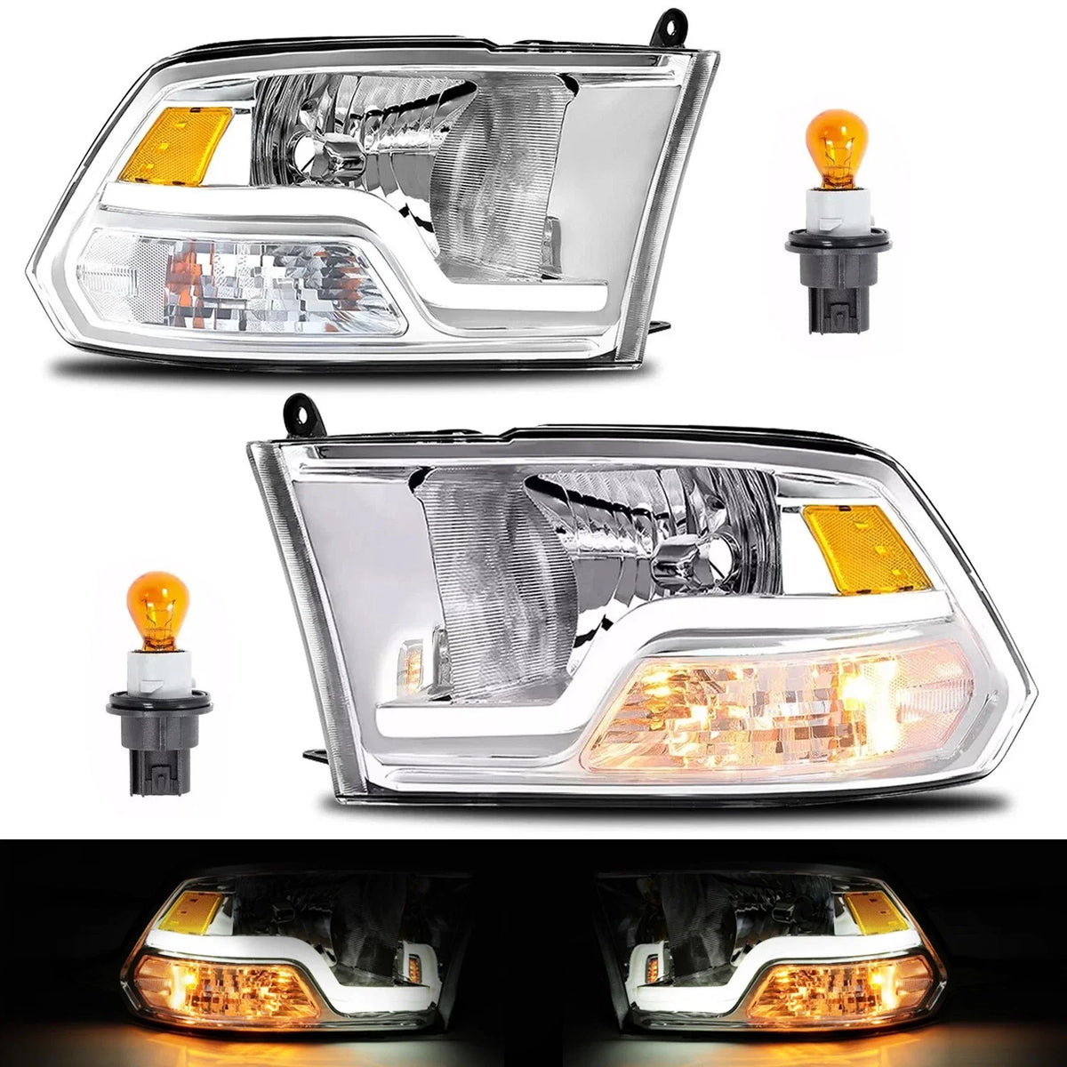 Sequential Turn Signal Headlights w/LED DRL for Dodge Ram 1500 2500 3500 (2009–2018)