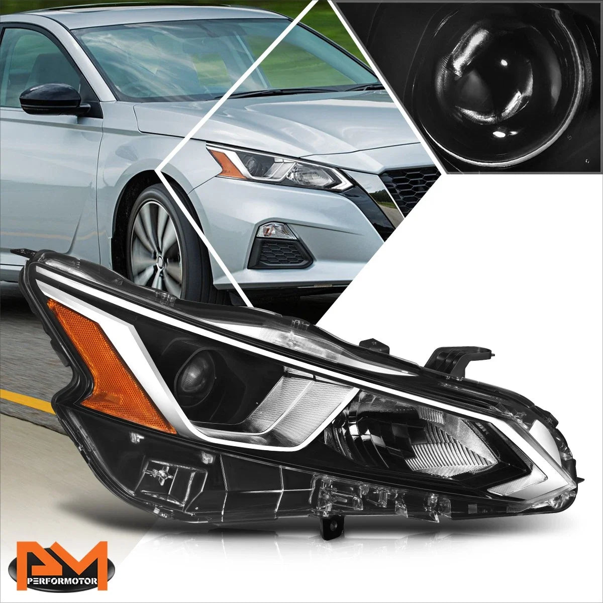 Right Side Projector Headlight Lamp for Nissan Altima (2019–2022) Black/Amber
