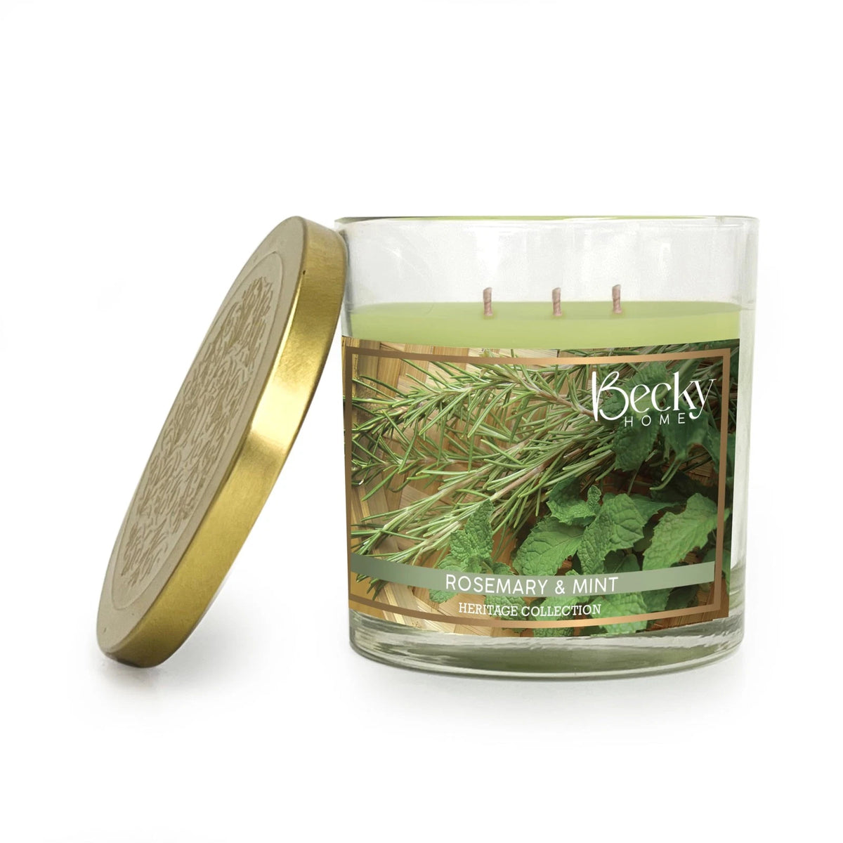 3 Wick Candle for Home (14.5oz) - Rosemary Mint, Light Green