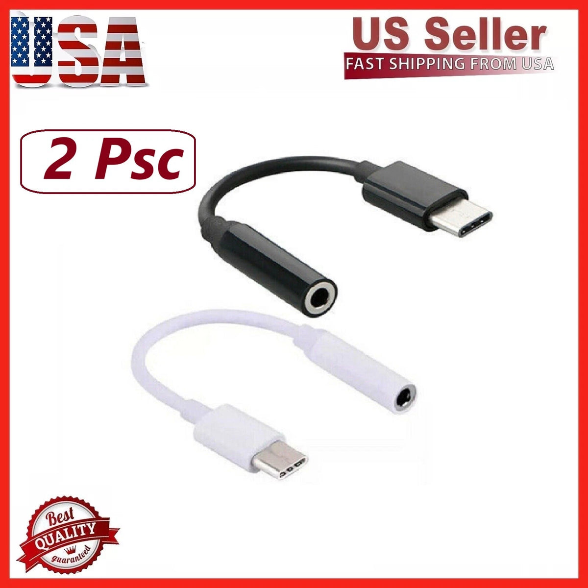2X USB-C to 3.5MM Aux Audio Jack Adapter for Earphones