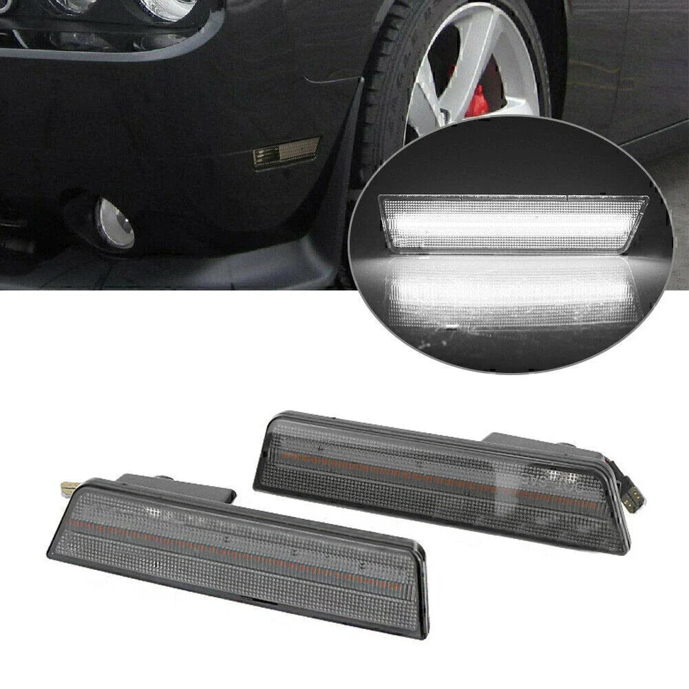 Black Shell White Light Front Side Marker Lights for Dodge Challenger Charger (2015–2023)
