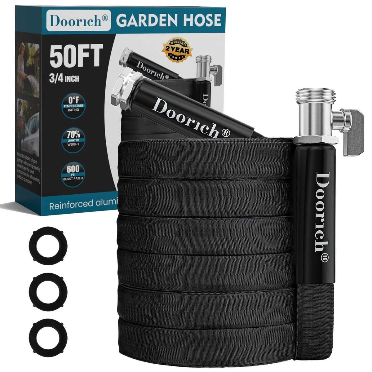 50FT Flexible Garden Hose with Valve for Lightweight Use