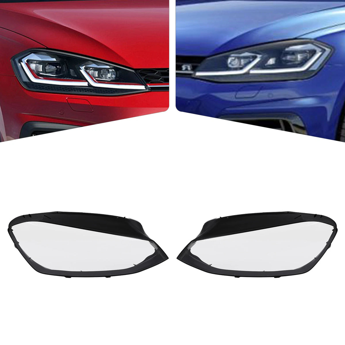 Pair Headlight Lens Cover for VW Golf 7 (2014–2017) Clear Headlamp Cover