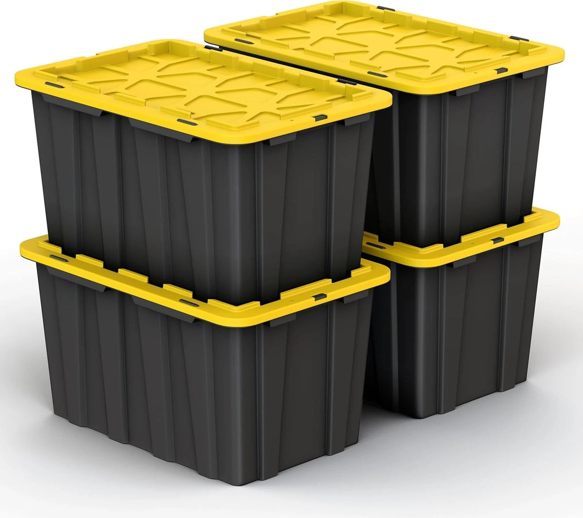 Set of 4 Black Plastic Storage Bin Tote Box 17 Gallon with Snap Lid
