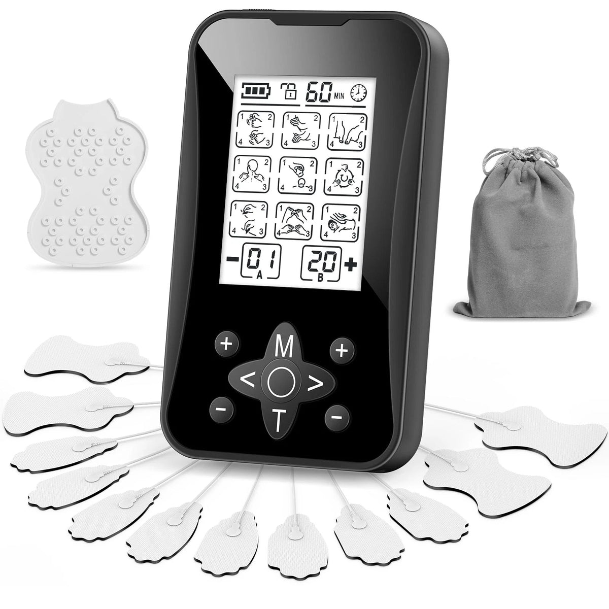 2X TENS Unit Muscle Stimulator for Rechargeable Dual Black