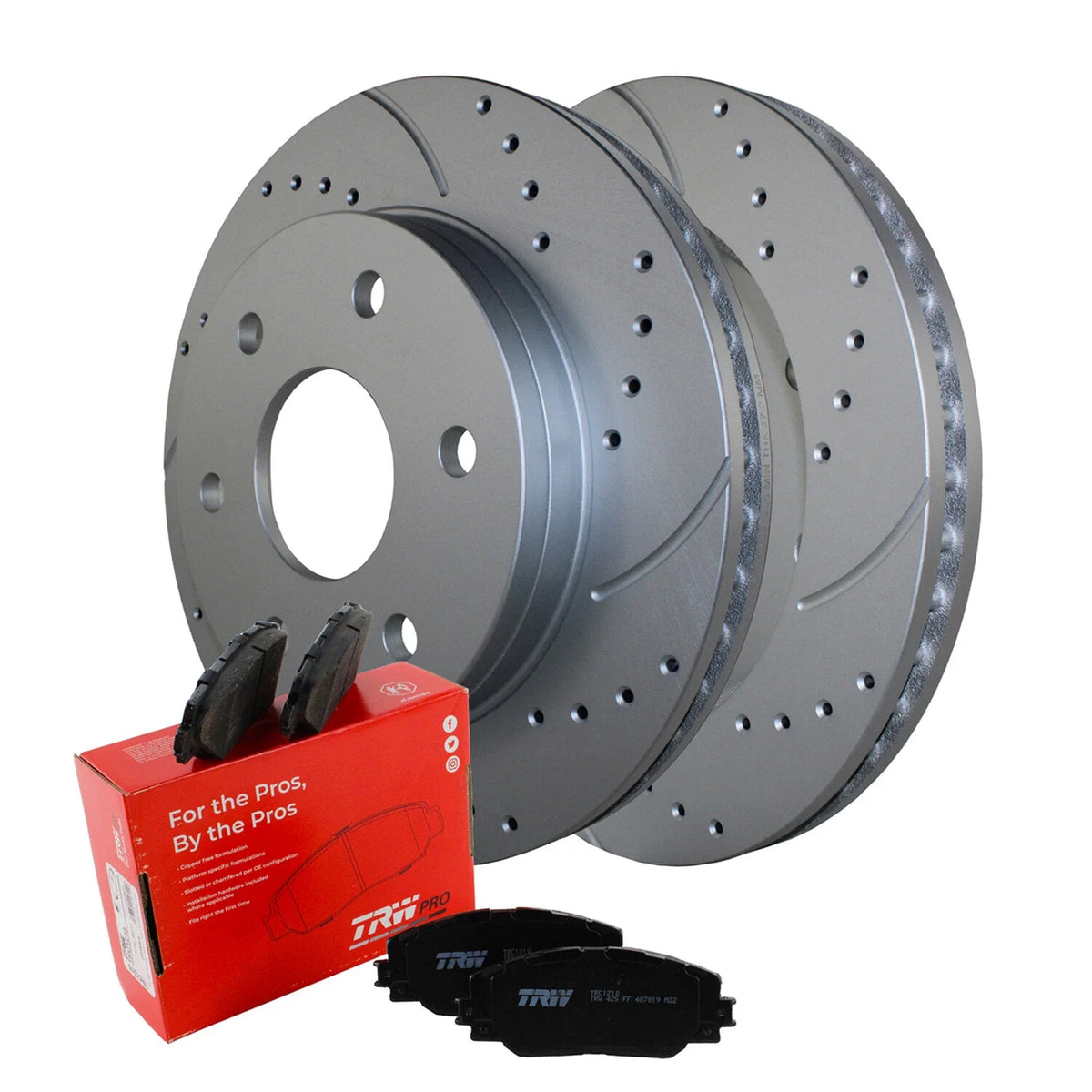 Front Brake Kit 305mm Drilled Rotors TRW Ceramic Pads for Cadillac Chevrolet GMC