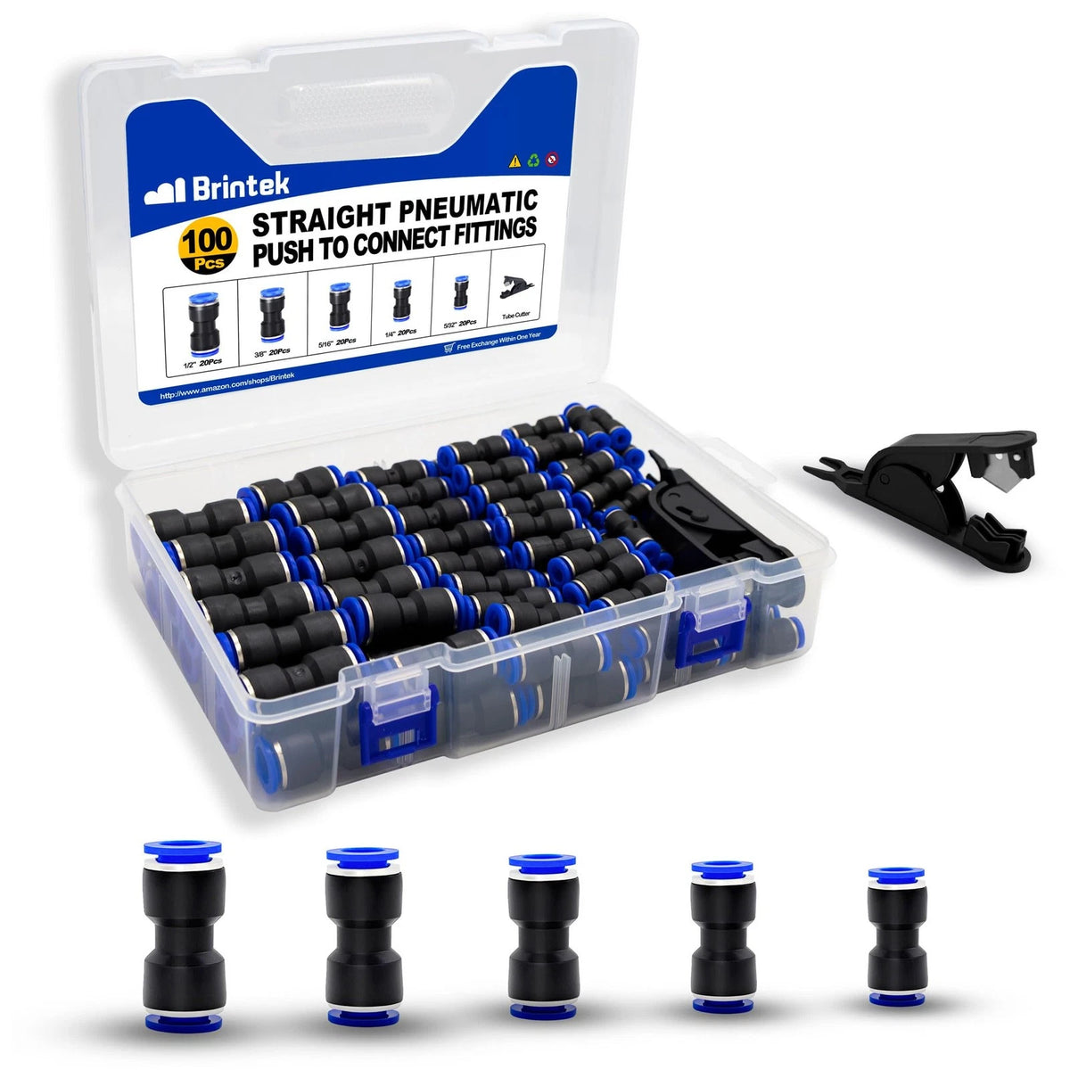 100PCS Push to Connect Fittings for Pneumatic Air Line 4-12mm