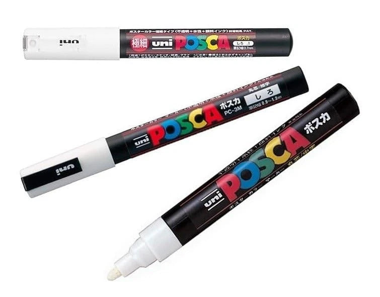 Set of 3 Posca White Paint Markers PC-1M PC-3M PC-5M