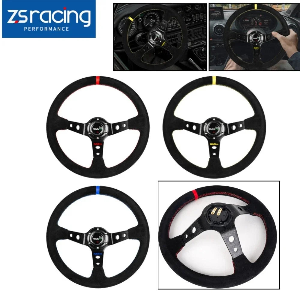 Suede Leather Steering Wheel 345mm Deep Dish for Universal Fit (Racing)