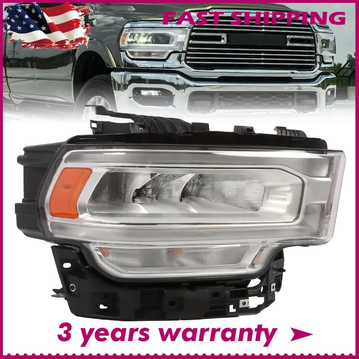 LED Headlight for Ram 2500 3500 (2019–2024) - Right Chrome, 68360180AD, CH2503336