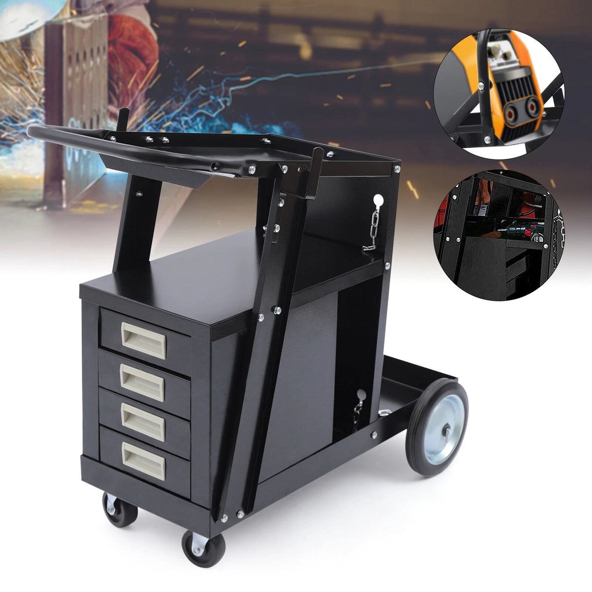 4-Drawer Welding Cart for Plasma Cutter Storage (MIG TIG ARC)