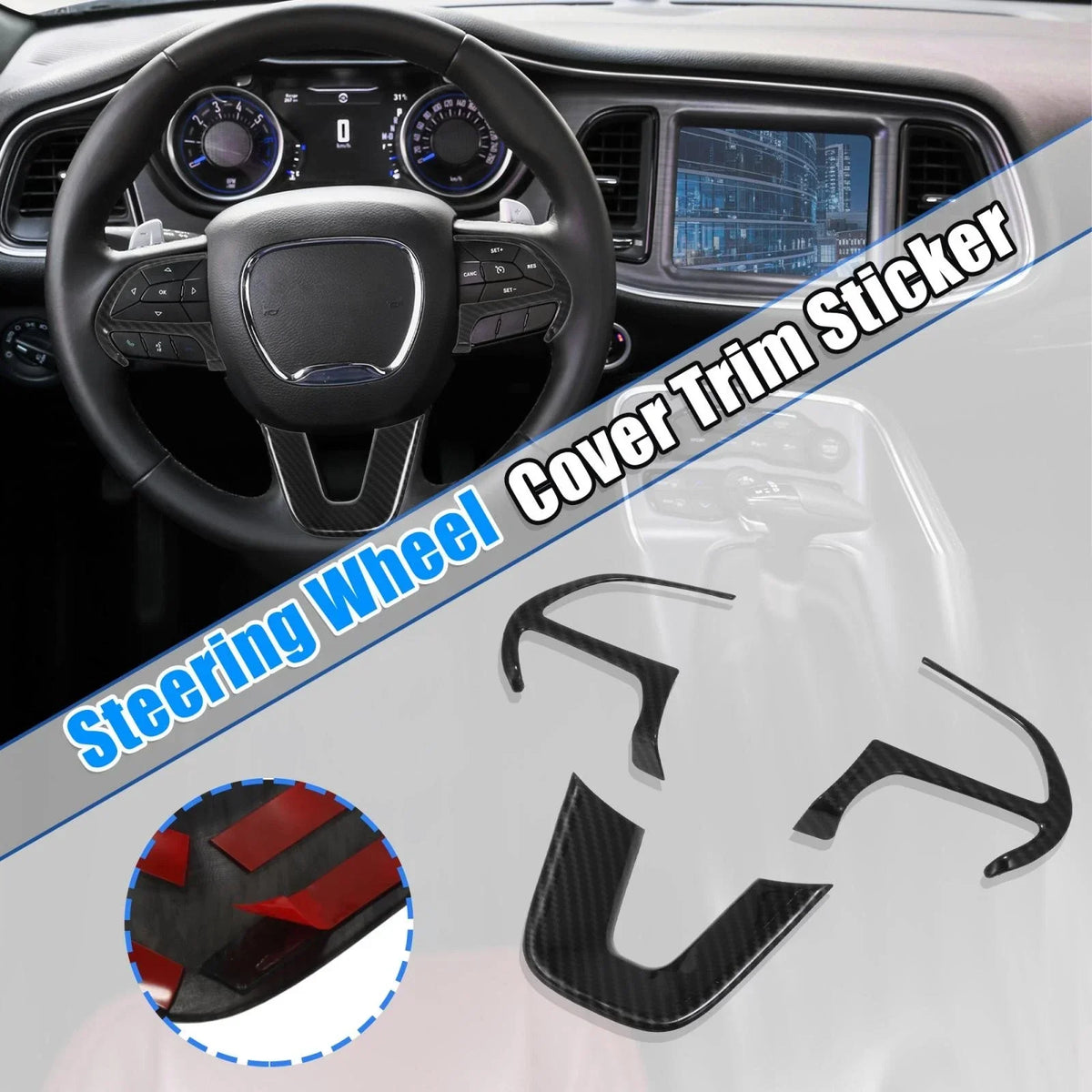 Black Inner Steering Wheel Cover Trim Set for Dodge Challenger Charger (2015-2020)