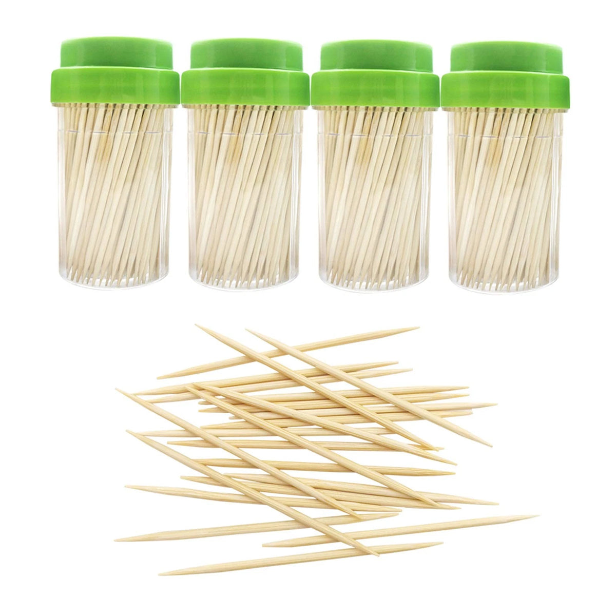 1000 Bamboo Wood Toothpicks in 4 Bottles - Natural