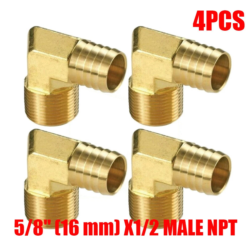 Set of 4 Brass 90 Elbow Hose Barb x 1/2 NPT Male Pipe Fittings