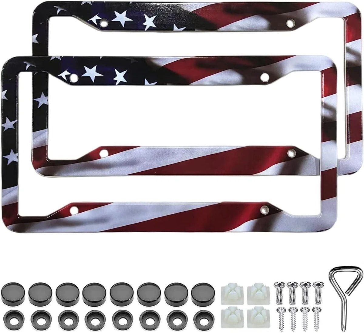 Set of 2 American Flag License Plate Frames for Universal Fit