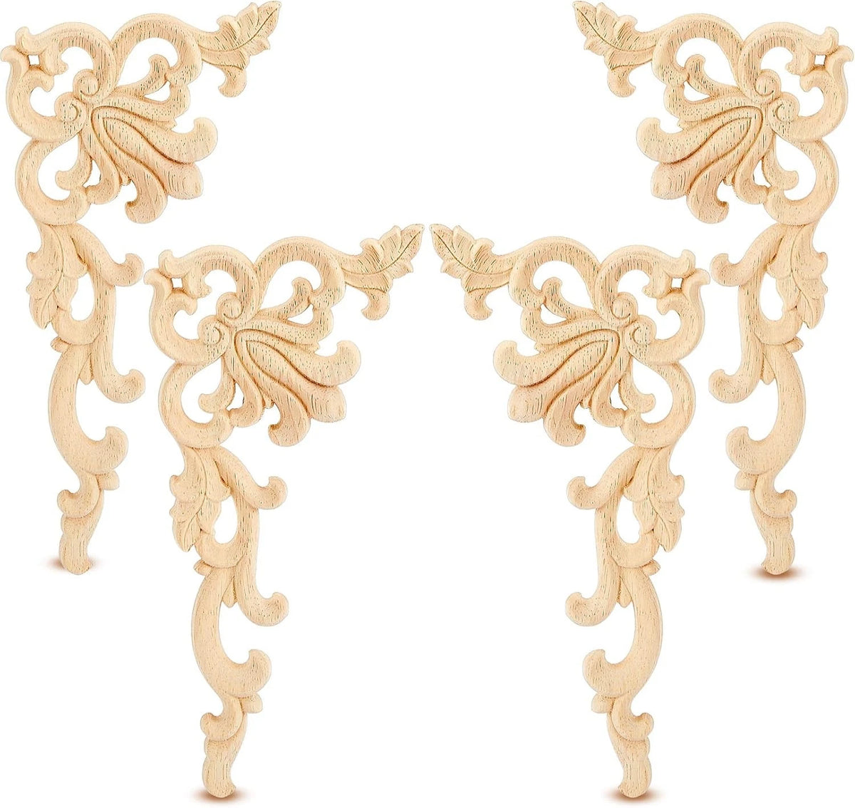 Set of 4 Wood Appliques for Decorative DIY Projects