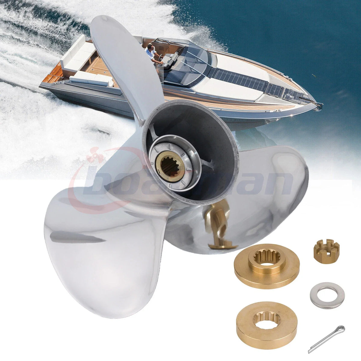 Outboard Propeller 13.9 x 21 for Yamaha 50-115HP (Stainless, Hardware Kits)