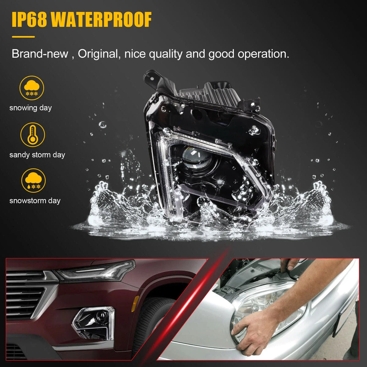 Headlight Projector Pair with LED DRL for Chevy Traverse (2022–2024)