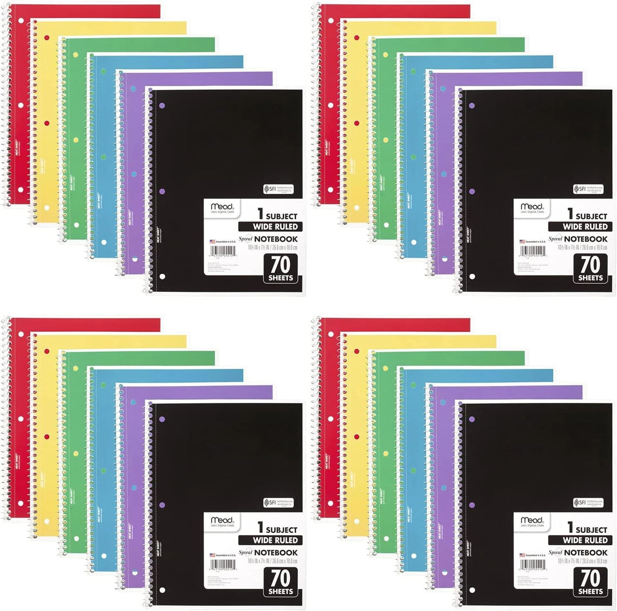 24-Pack Spiral Notebooks, 1-Subject, Wide Ruled, 7.5" x 10.5"