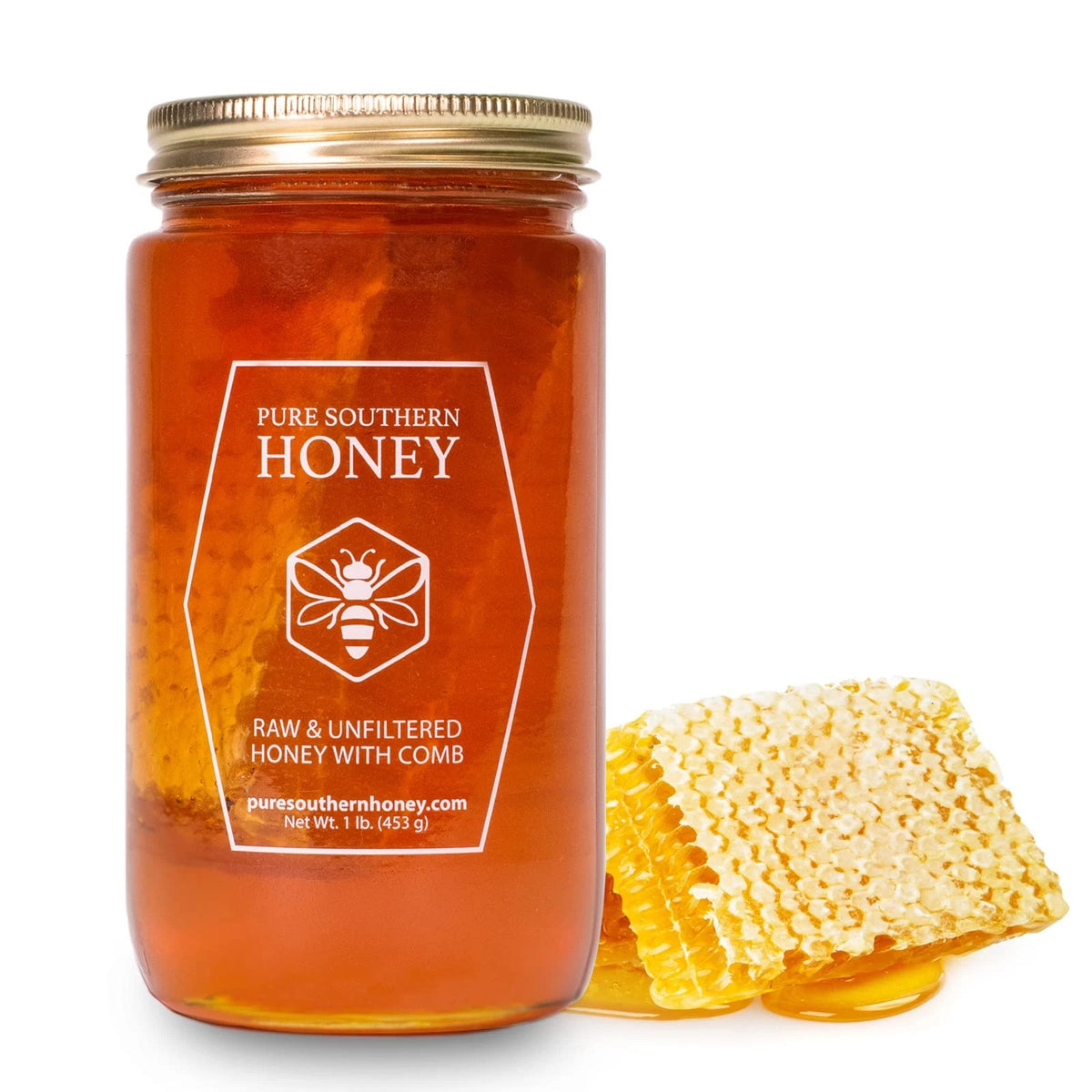 100% Raw Unfiltered Honey with Honeycomb 16 Ounce (Pack of 1)