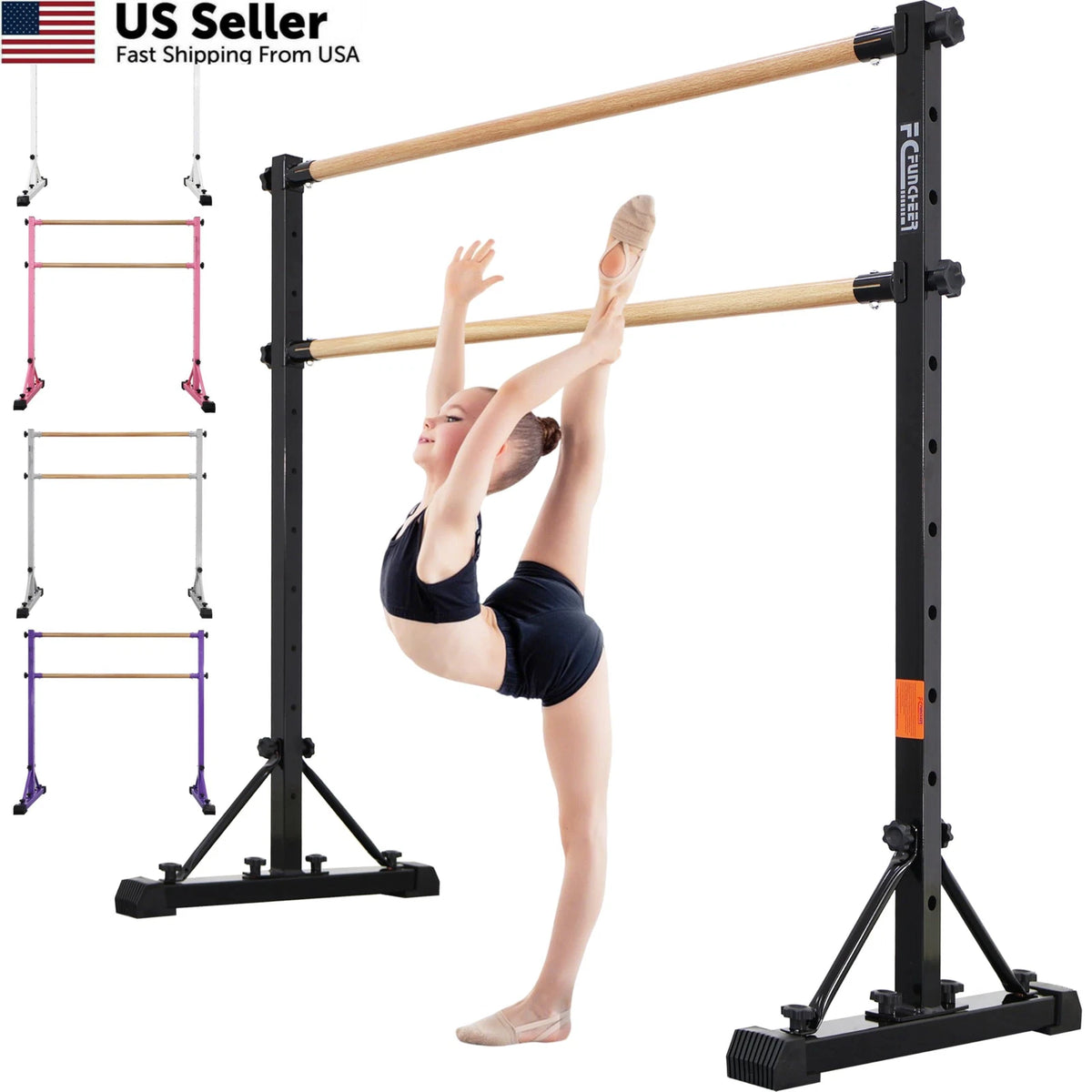 Adjustable Ballet Barre for Portable Dance 4FT Black Wood